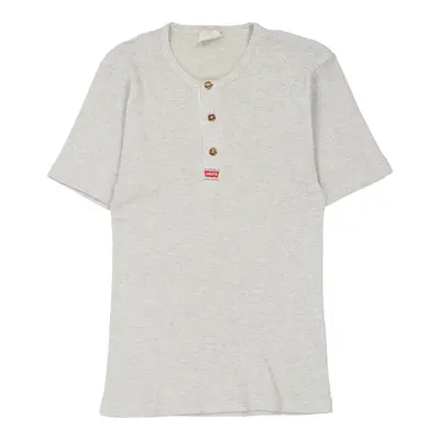 1980s Ribbed Henley Levis T-Shirt - Medium Grey Cotton