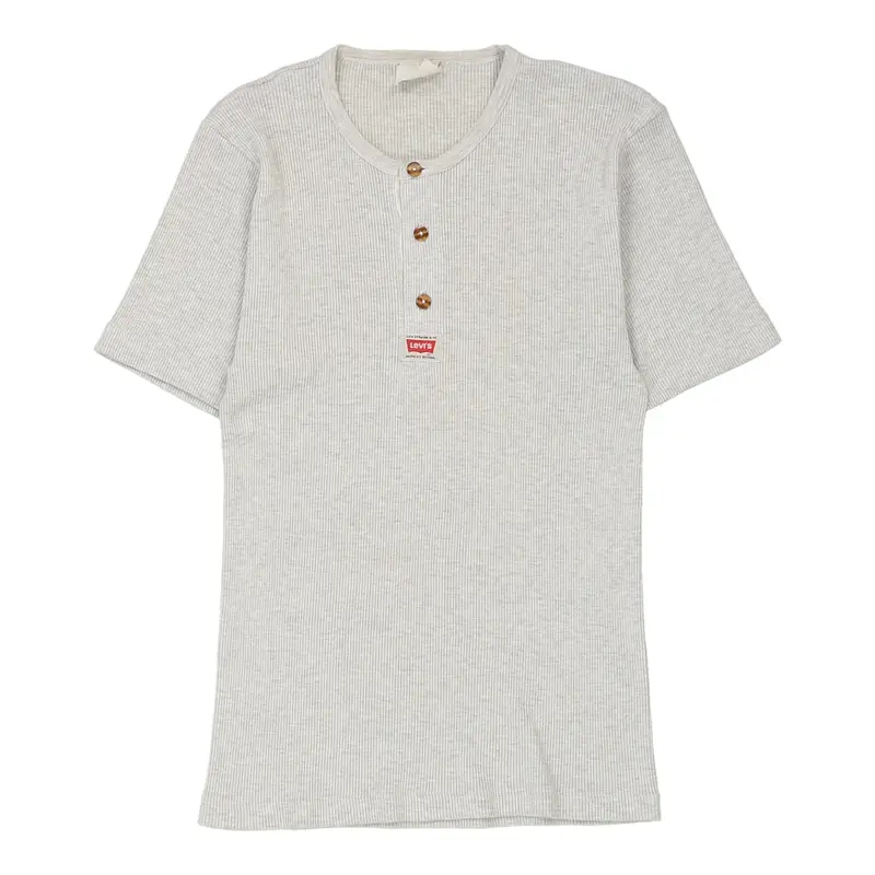 1980s Ribbed Henley Levis T-Shirt - Medium Grey Cotton