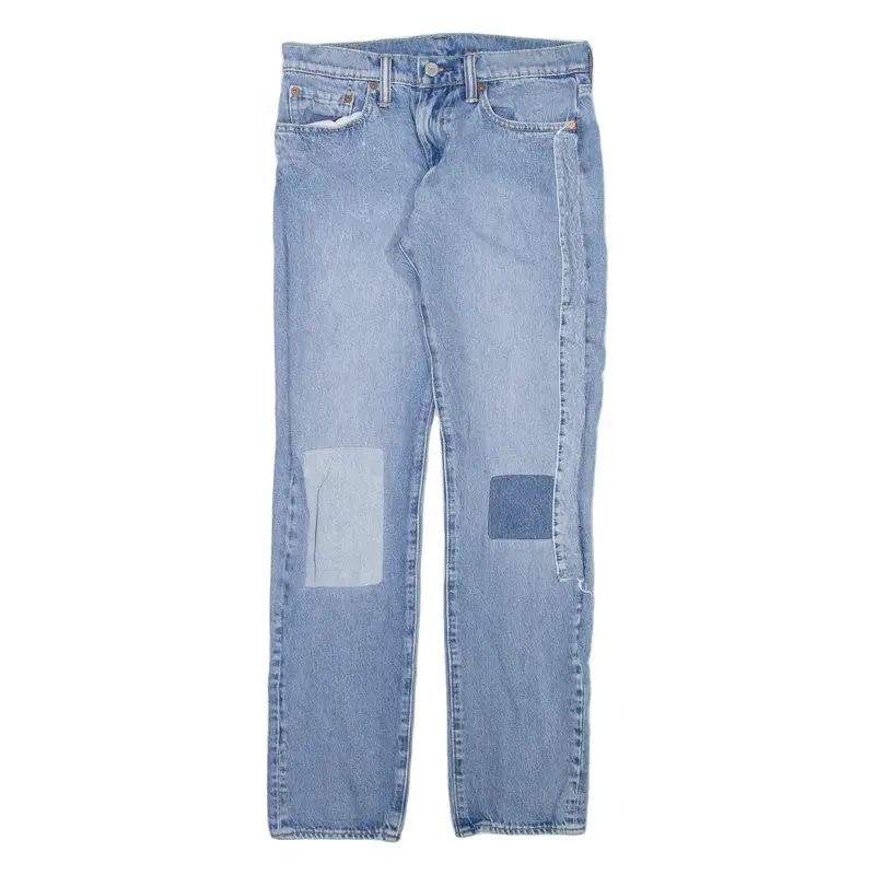 LEVI'S 502 Jeans Customised Patchwork Mens Blue Tapered Stone Wash W28 L32