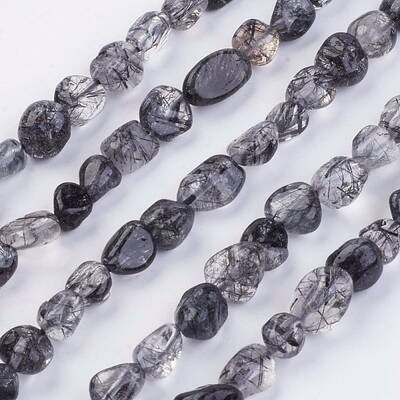Natural Black Rutilated Quartz Beads Strands