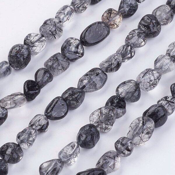 Natural Black Rutilated Quartz Beads Strands