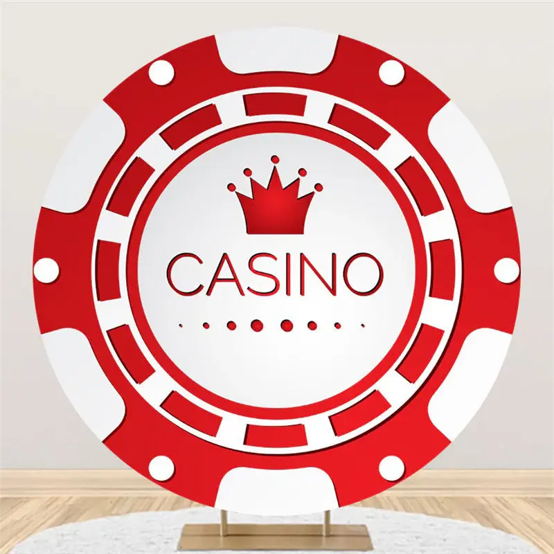 Aperturee Casino Crown Gear Wheel Red White Circle Backdrop | Party Photo Backdrops | Custom Party Backdrop Wall | Custom Cur...