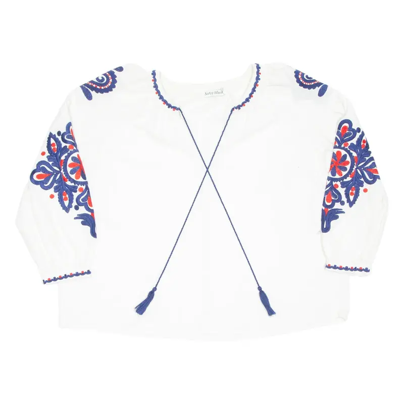 ARTY BLUSH Womens Top White V-Neck Long Sleeve XL