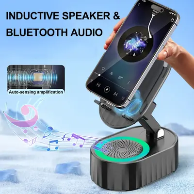 AKLLCCR Wireless Induction Audio Bluetooth Speaker 5in1 Cellphone Holder USB Emergency Rechargeable (3000mAh) Portable Power ...