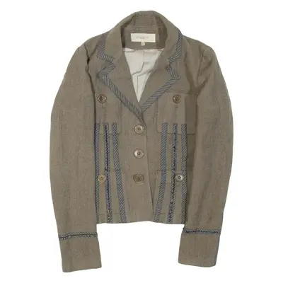 KAREN MILLEN Womens Blazer Jacket Green Wool UK 12