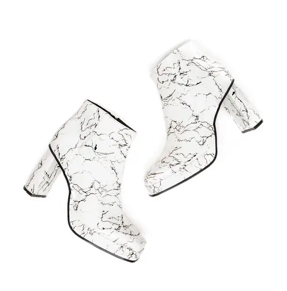 Jasper Marble Vegan Square Toe Heeled Ankle Boot | Size: Women's Size 8/Men's Size 6.5 | Color: Ebony Marble