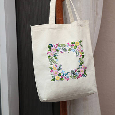 DIY Flower Frame Pattern Tote Bag Embroidery Kit
