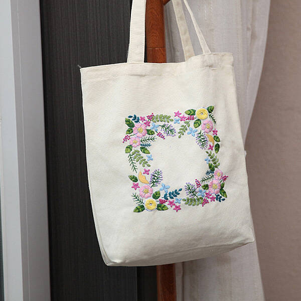 DIY Flower Frame Pattern Tote Bag Embroidery Kit