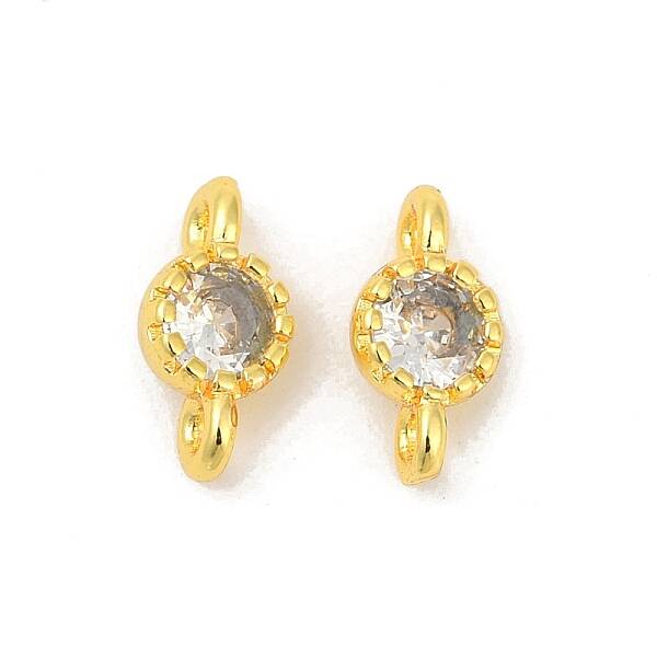 Brass Cubic Zirconia Flat Round Connector Charms