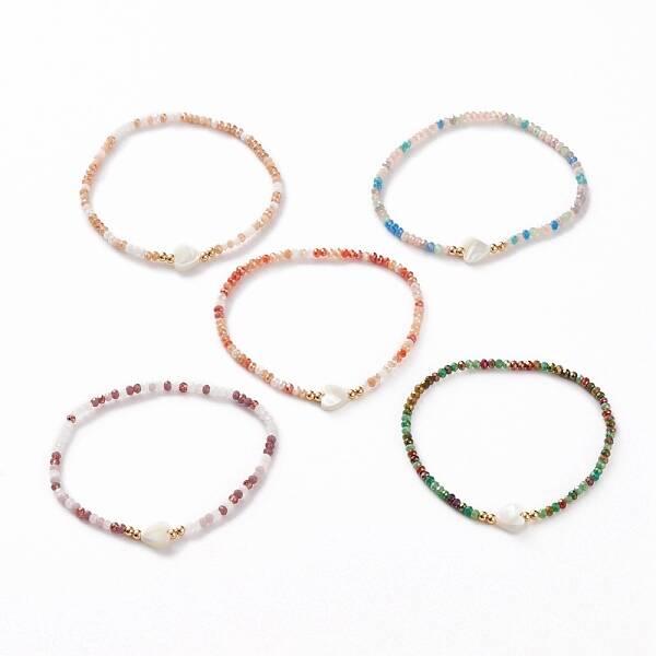 Faceted Rondelle Glass Beads Stretch Bracelets