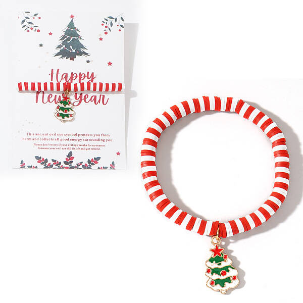 Elegant Christmas Handmade Polymer Clay Heishi Beaded Stretch Bracelets