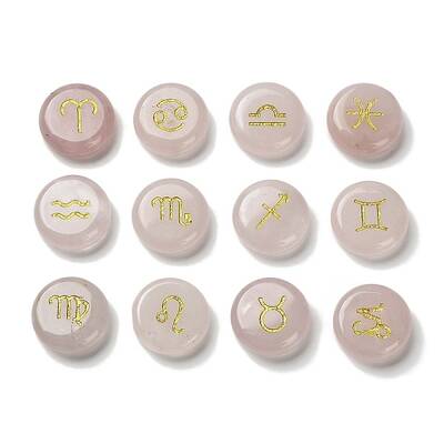 12 Constellation Natural Rose Quartz Cabochons Set