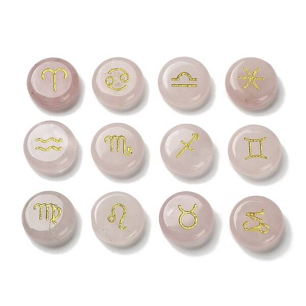 12 Constellation Natural Rose Quartz Cabochons Set