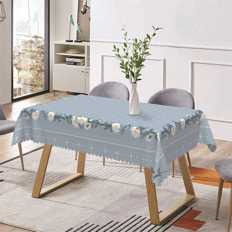 Cross White Flowers Lines Blue Rectangle Tablecloth - Aperturee