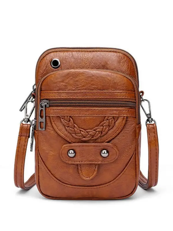 High-Quality Fashion Women's Vintage Multi-Pocket Shoulder Bag, Rivet PU Leather Crossbody Wallet Mini Purse for All Seasons