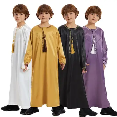Teenage Boys' Daily Solid-Color Robe with Tassels - Loose-Fit Ethnic Style Kids' Clothing in Cotton-Blend Fabric Long Sleeve ...