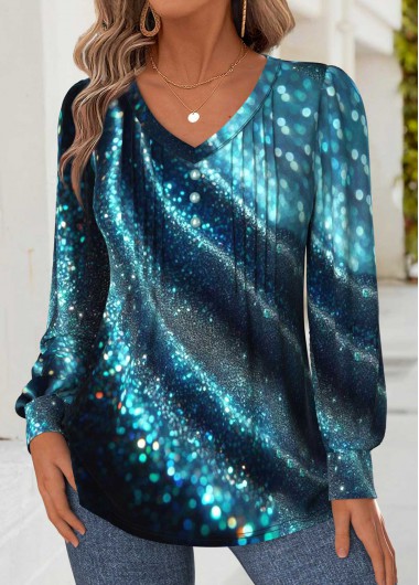Modlily Blue Tummy Coverage Ombre Long Sleeve T Shirt - M