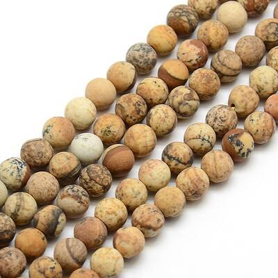 Frosted Natural Picture Jasper Round Bead Strands