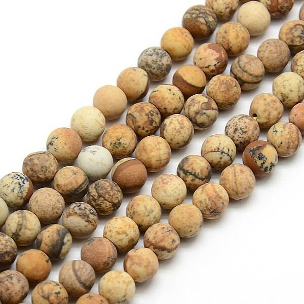 Frosted Natural Picture Jasper Round Bead Strands