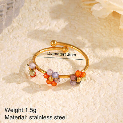 Flower 304 Stainless Steel with Cubic Zirconia Cuff Rings for Women