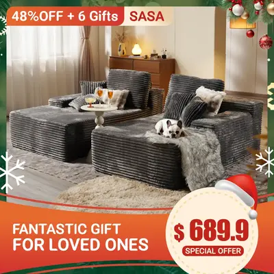 【2 Packages Shipping】Ovios Boneless Sleeper Couch in Plush Corduroy Fabric, Modular Design, 81\