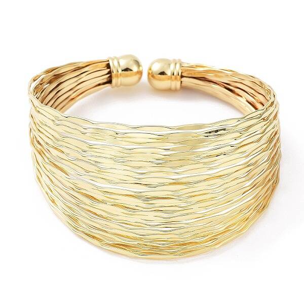 Rack Plating Brass Multi Line Cuff Bangle for Women