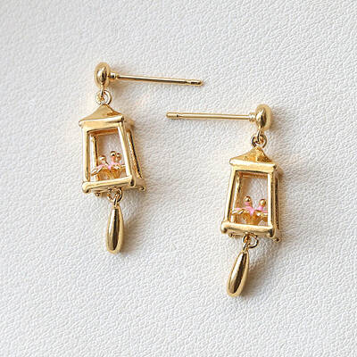 Enamel Lantern Dangle Stud Earrings