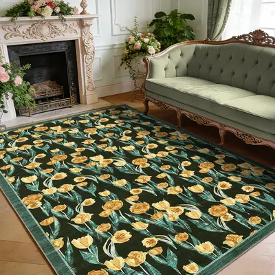 Garvee Washable Vintage Floral Area Rug - Non-Slip Low Pile Accent Carpet - Spot Resistant, Lightweight Modern Tulip Print - ...