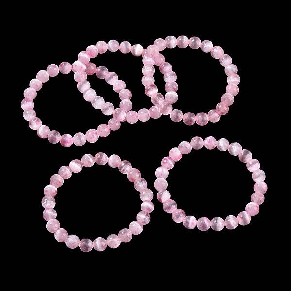 Dyed Natural Selenite Round Beaded Stretch Bracelet for Women