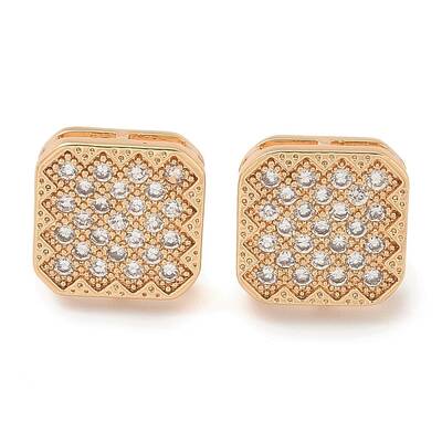 Rack Plating Square Brass Clear Cubic Zirconia Stud Earrings