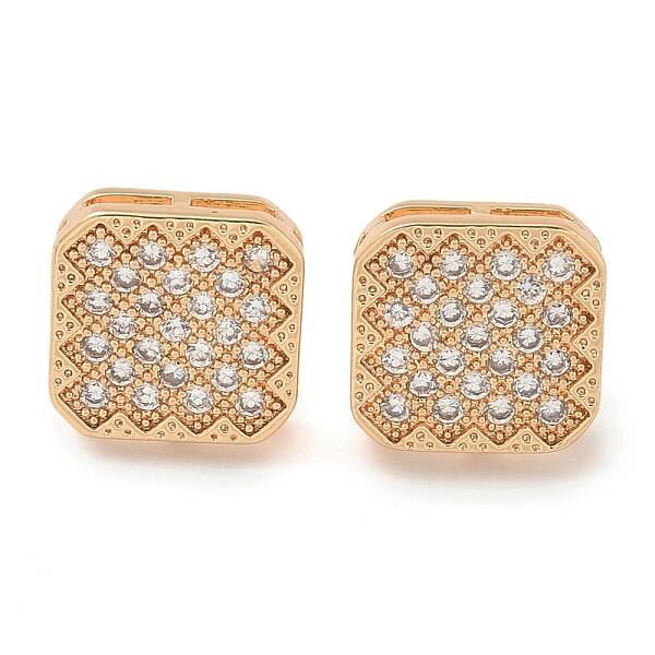 Rack Plating Square Brass Clear Cubic Zirconia Stud Earrings