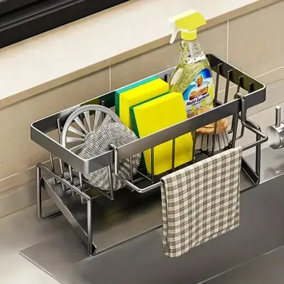 Kitchen Sink Drain Rack, Modern Kitchen Metal Sink Drain Storage Rack, Home Multifunctional Storage Rack, Household Storage O...