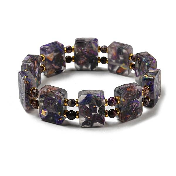 Dyed Natural Imperial Jasper with Resin Beaded Stretch Bracelets