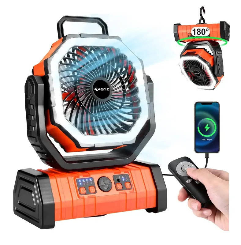 EVERIZ 20000mAh Portable Fan with LED Lantern, Rechargeable Battery Operated Oscillating Fan with Remote & Hook