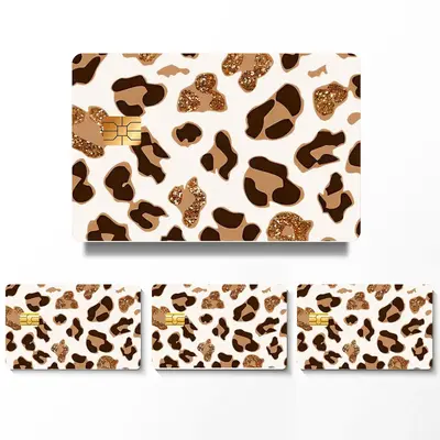 Leopard Pattern Credit Card Skin Sticker, 4 Counts/set Ultra-thin Waterproof & Scratch Resistant Card Glitter Sticker, Person...