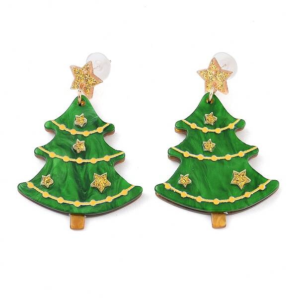 Glitter Star Christmas Tree Acrylic Dangle Stud Earrings
