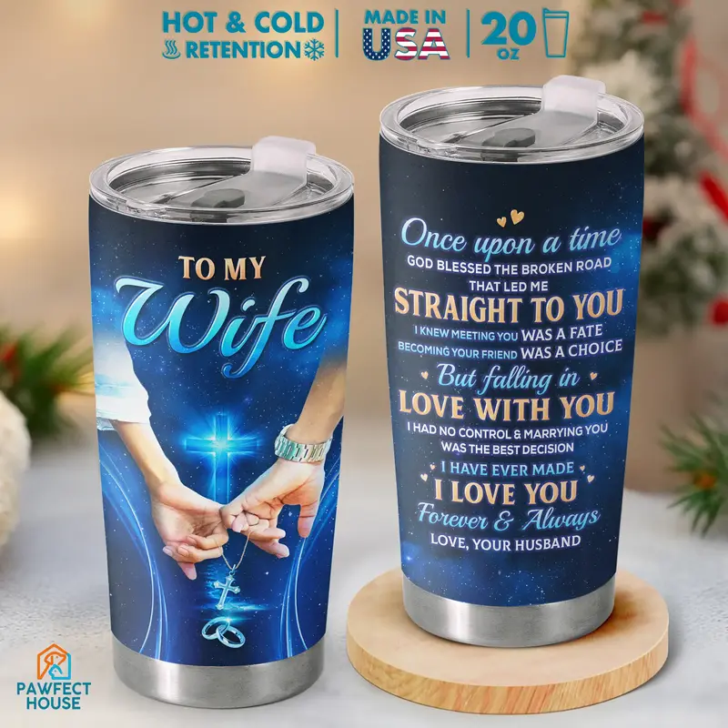 Pawfect House To My Wife 20 Oz Stainless Steel Tumbler, Religious Love Water Bottles For Wife, Christian Anniversary Birthday...