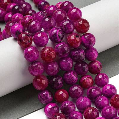 Faceted Natural Fire Crackle Agate Beads Strands