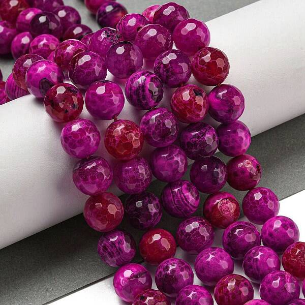 Faceted Natural Fire Crackle Agate Beads Strands