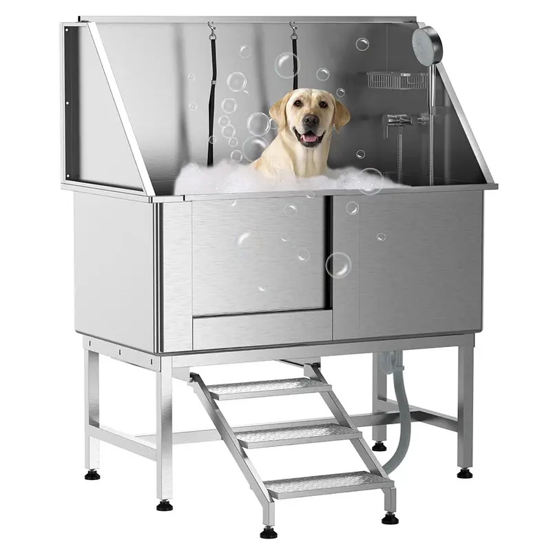 Garvee 50 Dog Grooming Bathtub, Professional Stainless Steel Pet Dog Bathing Station for Large Pets, Left Door & Stairs with...