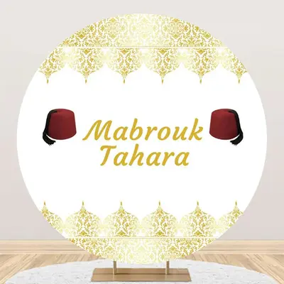 White Gold Red Hat Mabrouk Tahara Round Backdrop
