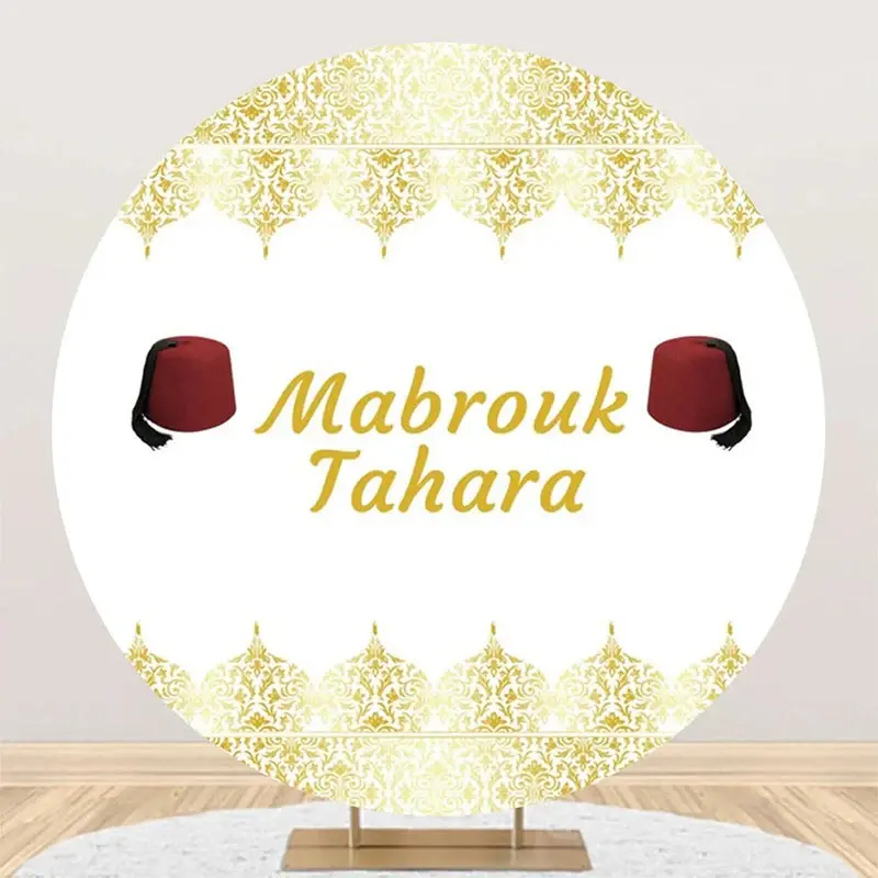 White Gold Red Hat Mabrouk Tahara Round Backdrop