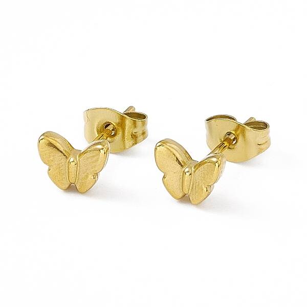 PVD Vacuum Plating 304 Stainless Steel Tiny Butterfly Stud Earrings for Women
