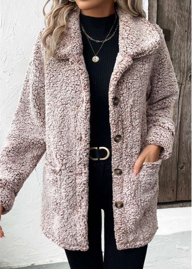 Modlily Gray Brown Button Long Sleeve Turn Down Collar Coat - L