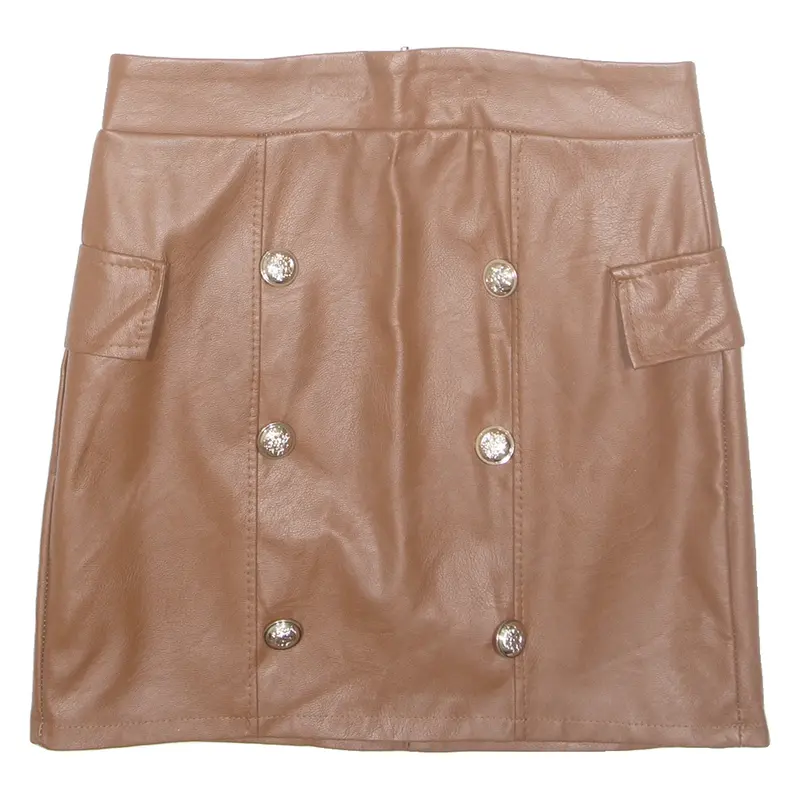 Womens Straight Skirt Brown Short Leather S