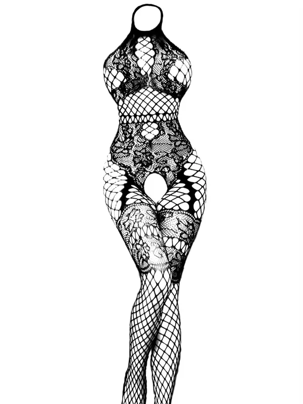 Women's Cut Out Backless Halter Fishnet Sexy Lingerie, Breathable Solid Color Sheer Fabric Lingerie, Fashion Comfy Ladies Lin...