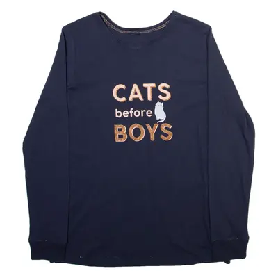 ETAM Cats Before Boys Girls T-Shirt Blue Long Sleeve M