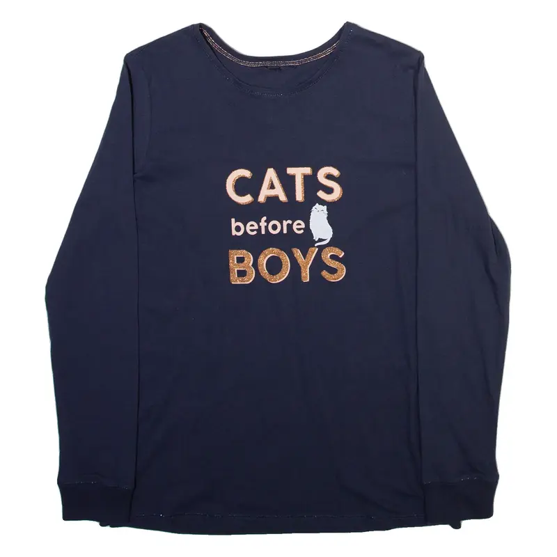 ETAM Cats Before Boys Girls T-Shirt Blue Long Sleeve M
