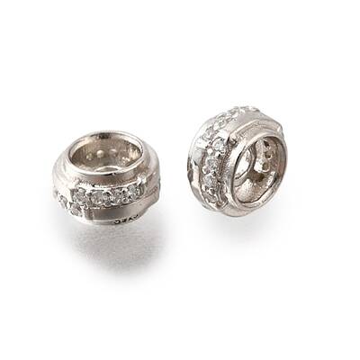 925 Sterling Silver Micro Pave Clear Cubic Zirconia Beads