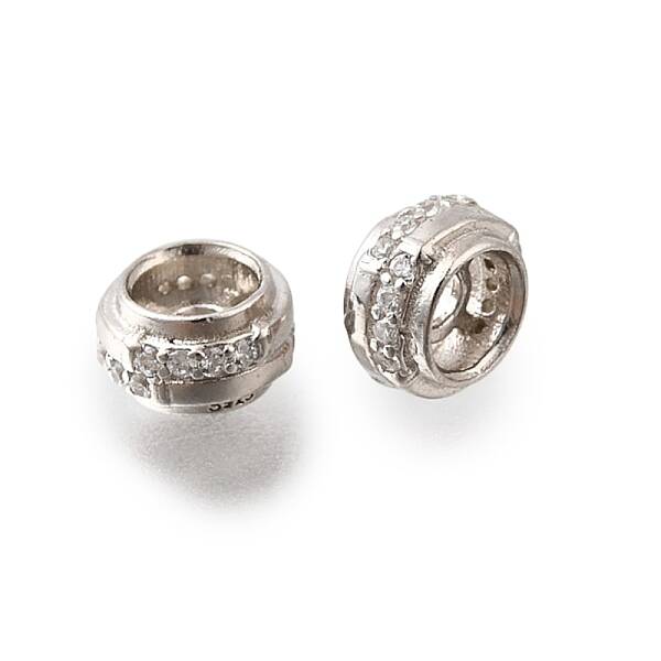 925 Sterling Silver Micro Pave Clear Cubic Zirconia Beads